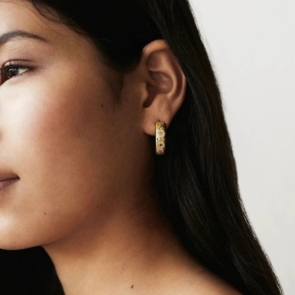 18k Gold Plated Glazed White Hoop Earrings - Picture 3 of 8